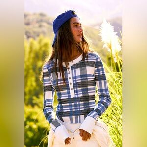 049. Free People Movement Rally Plaid Printed Layer Henley NWT